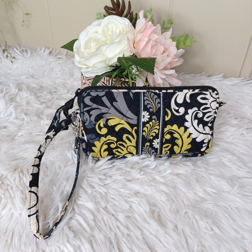 Vera Bradley Carry It All Wristlet ID Wallet Baroque Pattern Black/Yellow/Gray